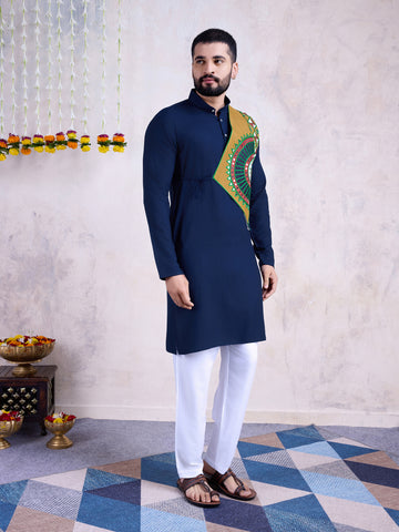 Traditional Men's Kurta for Garba Nights - Navy