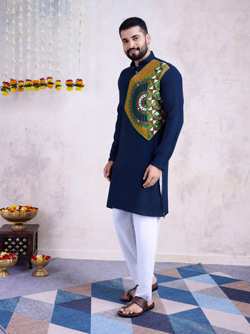 Traditional Men's Kurta for Garba Nights - Navy