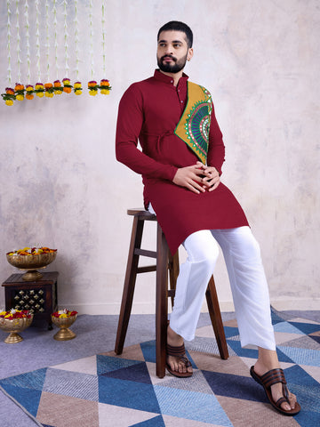 Traditional Men's Kurta for Garba Nights - Maroon