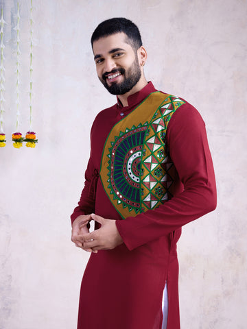 Traditional Men's Kurta for Garba Nights - Maroon