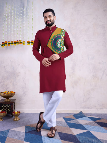 Traditional Men's Kurta for Garba Nights - Maroon