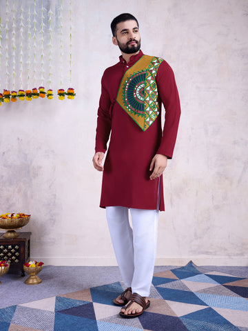 Traditional Men's Kurta for Garba Nights - Maroon