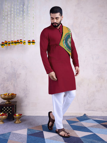 Traditional Men's Kurta for Garba Nights - Maroon