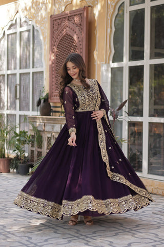 Fancy Faux Blooming with Embroidery Zari Sequins work Gown Set