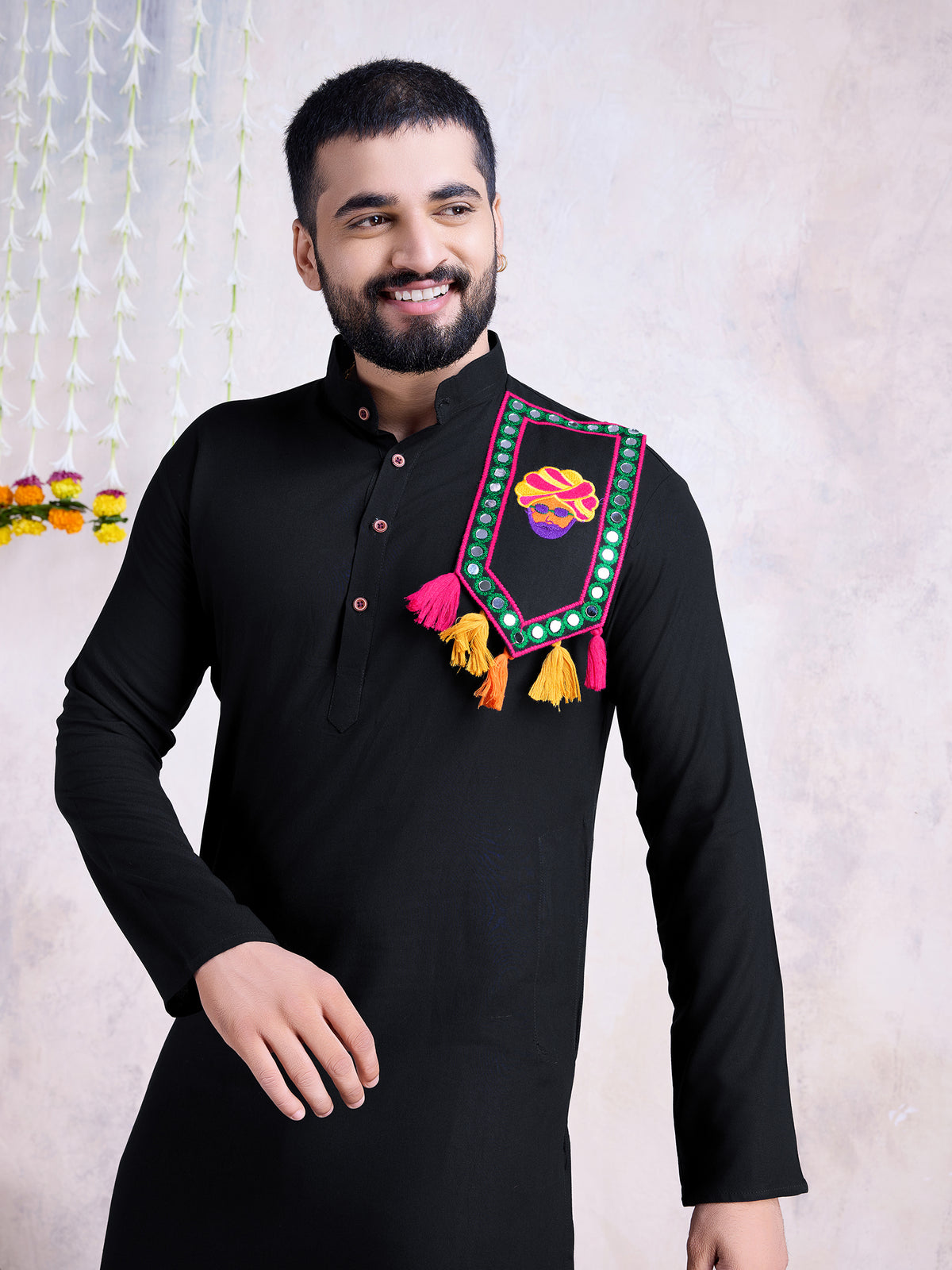 Traditional Men's Kurta for Garba Nights - Black