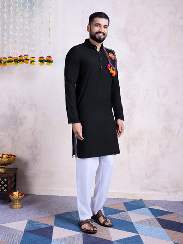 Traditional Men's Kurta for Garba Nights - Black