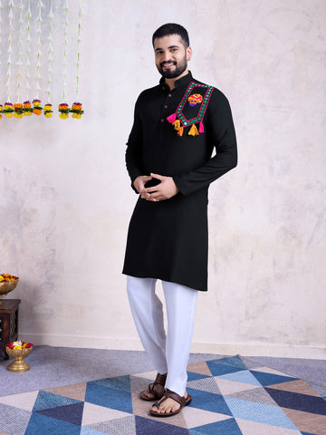 Traditional Men's Kurta for Garba Nights - Black