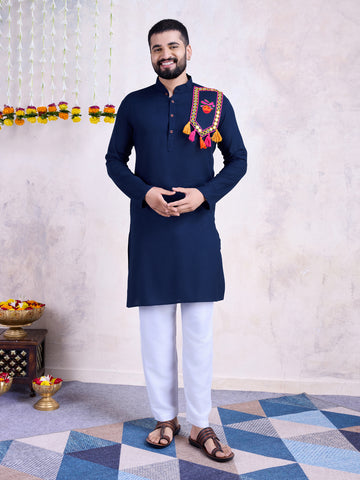 Traditional Men's Kurta for Garba Nights - NAVY