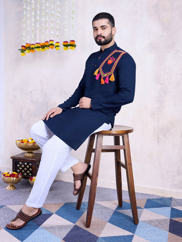 Traditional Men's Kurta for Garba Nights - NAVY