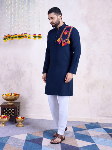 Traditional Men's Kurta for Garba Nights - NAVY