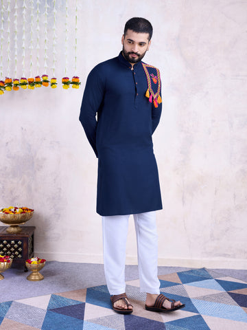 Traditional Men's Kurta for Garba Nights - NAVY