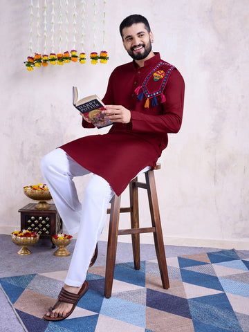 Traditional Men's Kurta for Garba Nights - Maroon