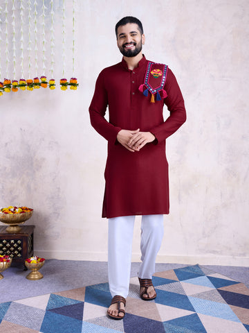 Traditional Men's Kurta for Garba Nights - Maroon