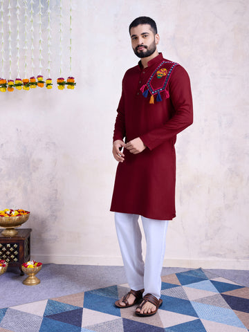 Traditional Men's Kurta for Garba Nights - Maroon