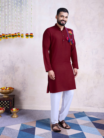 Traditional Men's Kurta for Garba Nights - Maroon