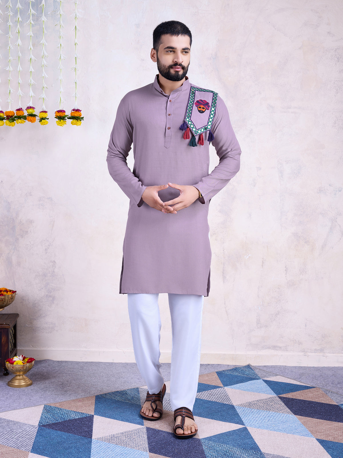 Traditional Men's Kurta for Garba Nights - Dusty Purple