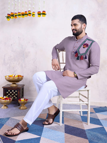 Traditional Men's Kurta for Garba Nights - Dusty Purple