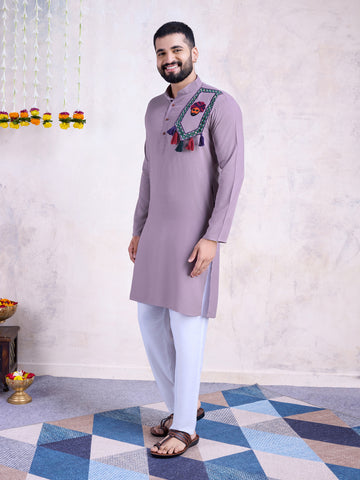 Traditional Men's Kurta for Garba Nights - Dusty Purple