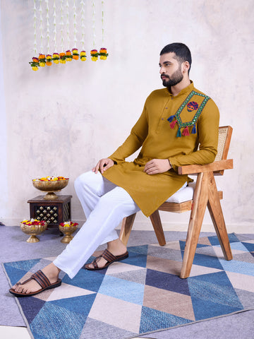 Traditional Men's Kurta for Garba Nights - Yellow