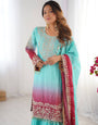 Premium Chinnon Silk with Coding Dori with Sequence with Rivet Moti Work Fancy Suit Set