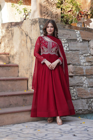 Heavy Faux Blooming With Sequins-Multi & Beads Embroidered Work Gown Set