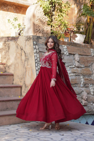 Heavy Faux Blooming With Sequins-Multi & Beads Embroidered Work Gown Set
