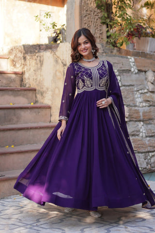 Heavy Faux Blooming With Sequins-Multi & Beads Embroidered Work Gown Set