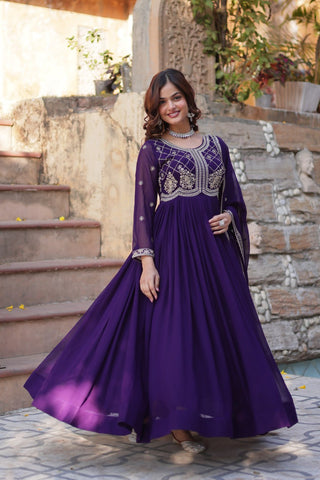 Heavy Faux Blooming With Sequins-Multi & Beads Embroidered Work Gown Set
