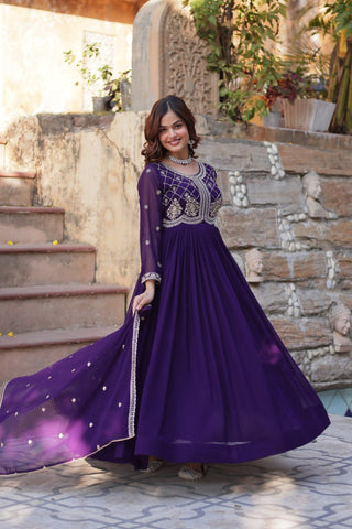 Heavy Faux Blooming With Sequins-Multi & Beads Embroidered Work Gown Set
