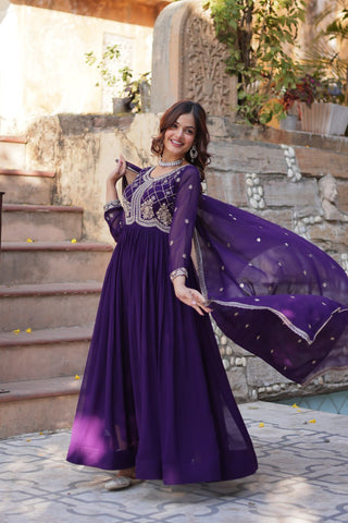 Heavy Faux Blooming With Sequins-Multi & Beads Embroidered Work Gown Set