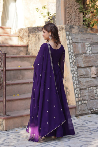 Heavy Faux Blooming With Sequins-Multi & Beads Embroidered Work Gown Set