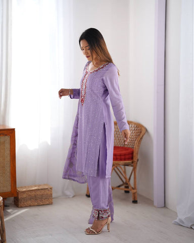Stunning Chinon Silk with thread & Sequence work Fancy Suit Set