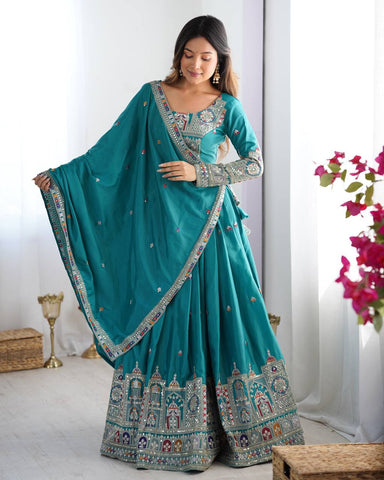 Premium Natural Crape Silk with Coding Dori with Thread & Sequence work Lehenga Choli Set
