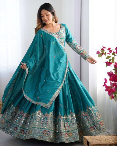 Premium Natural Crape Silk with Coding Dori with Thread & Sequence work Lehenga Choli Set