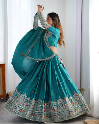 Premium Natural Crape Silk with Coding Dori with Thread & Sequence work Lehenga Choli Set