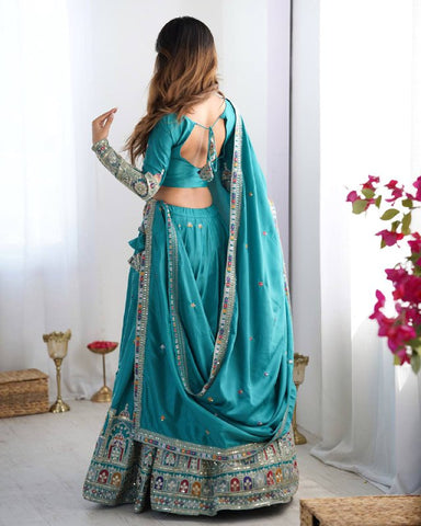 Premium Natural Crape Silk with Coding Dori with Thread & Sequence work Lehenga Choli Set