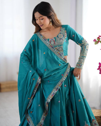 Premium Natural Crape Silk with Coding Dori with Thread & Sequence work Lehenga Choli Set