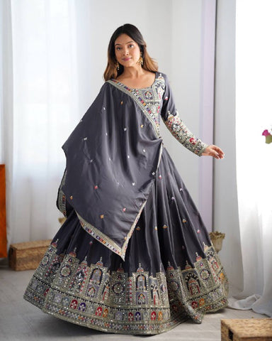 Premium Natural Crape Silk with Coding Dori with Thread & Sequence work Lehenga Choli Set