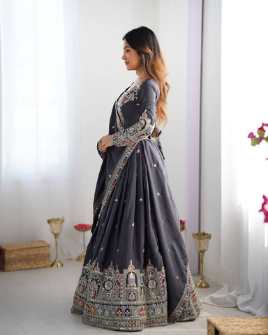 Premium Natural Crape Silk with Coding Dori with Thread & Sequence work Lehenga Choli Set