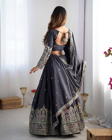 Premium Natural Crape Silk with Coding Dori with Thread & Sequence work Lehenga Choli Set