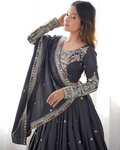 Premium Natural Crape Silk with Coding Dori with Thread & Sequence work Lehenga Choli Set