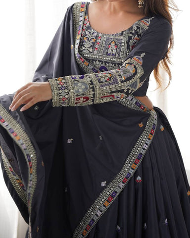 Premium Natural Crape Silk with Coding Dori with Thread & Sequence work Lehenga Choli Set
