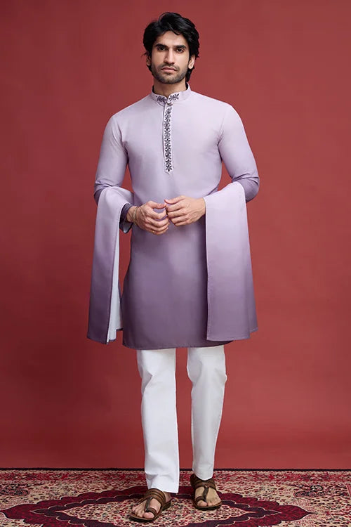 Stylish Mirror Work Rayon Men's Kurta with Dupatta Set