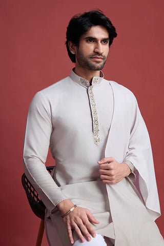 Designer Beige Kurta Set (With Dupatta) for Men with Real Mirror Work