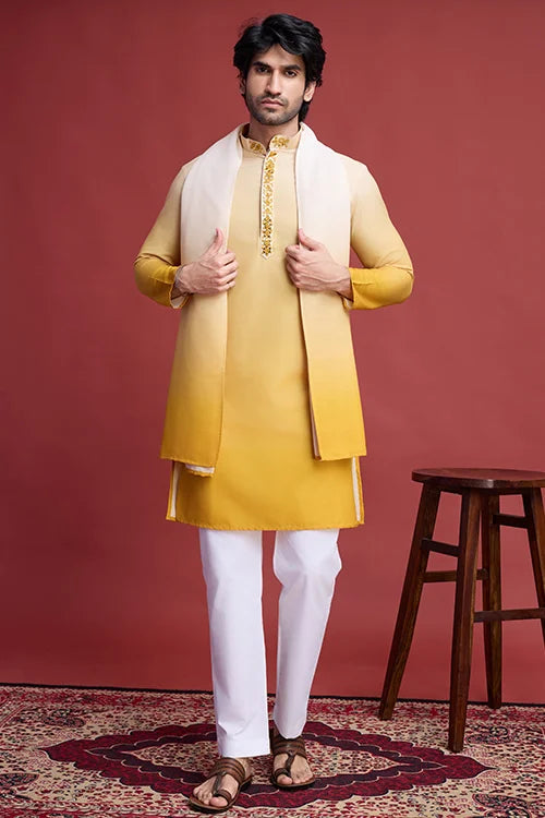 Stylish Designer Men’s Kurta (With Dupatta) Set with Real Mirror Work