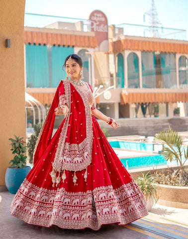 Heavy Faux Georgette Heavy Embroidery Thread & Sequence Work Ready to Wear Lehenga Choli Set