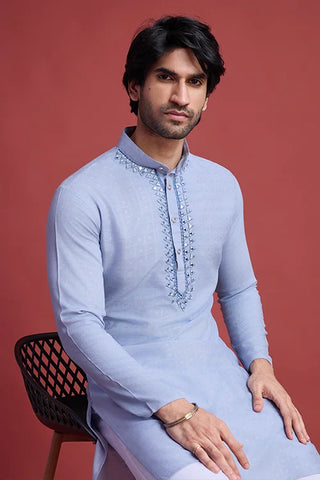 Sky Blue Viscose Kurta with Exquisite Mieeoe Work