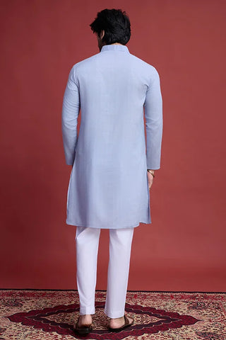 Sky Blue Viscose Kurta with Exquisite Mieeoe Work