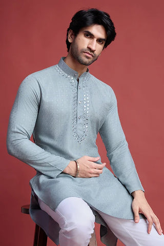 Elegant Viscose Kurta in Pista with Mirror Embroidery