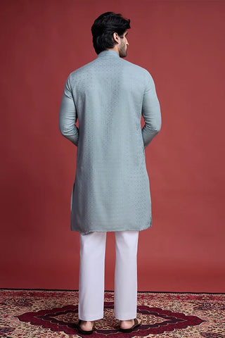 Elegant Viscose Kurta in Pista with Mirror Embroidery